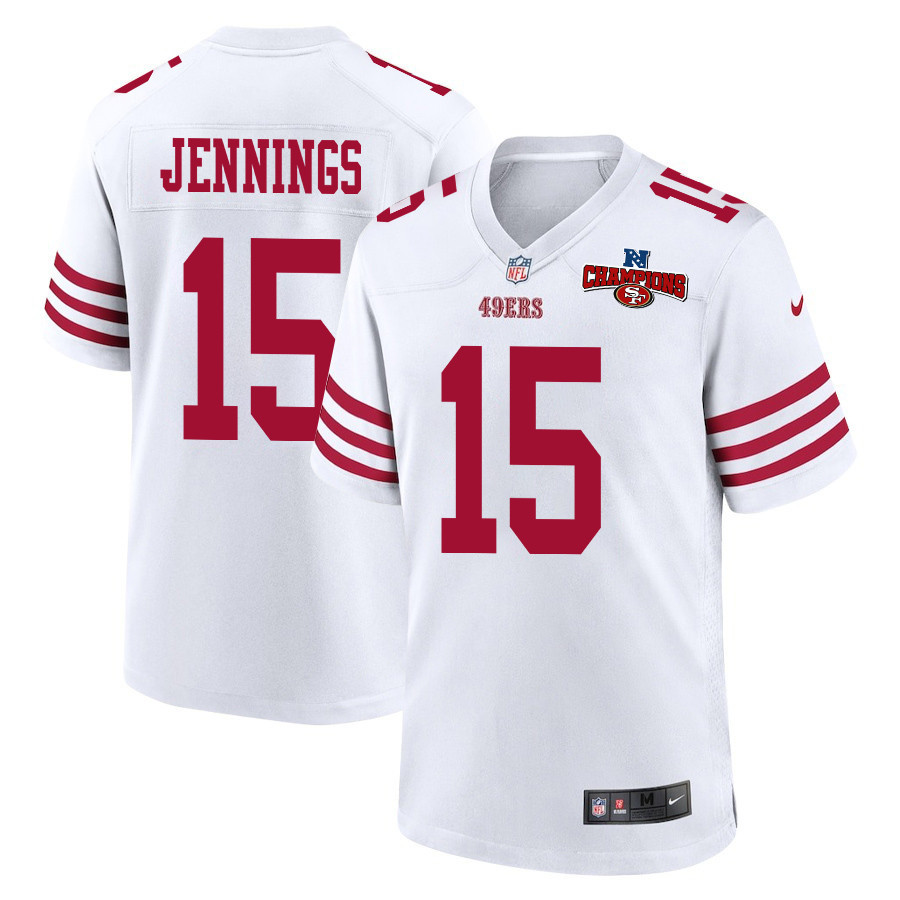 Jauan Jennings 15 San Francisco 49ers NFC Champions Patch Game Men Jersey - White JS2561 Saliibo