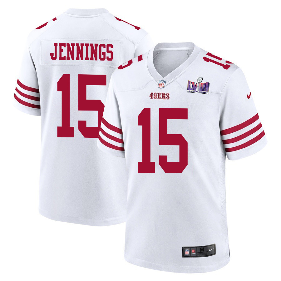 Jauan Jennings 15 San Francisco 49ers Super Bowl LVIII Patch Game Men Jersey - White JS8398 Saliibo
