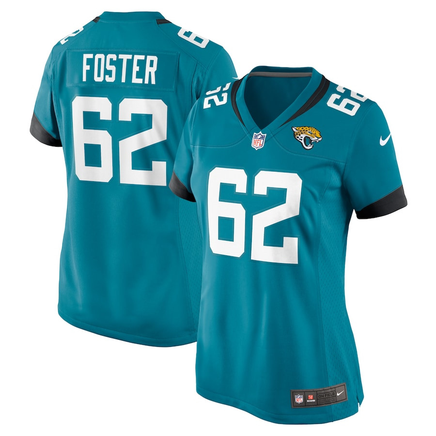 Javon Foster 62 Jacksonville Jaguars Women's Game Jersey - Teal JS4865 Saliibo