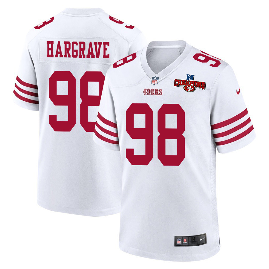 Javon Hargrave 98 San Francisco 49ers NFC Champions Patch Game Men Jersey - White JS9529 Saliibo