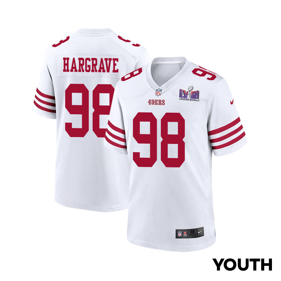 Javon Hargrave 98 San Francisco 49ers Super Bowl LVIII Patch Game YOUTH Jersey - White JS6858 Saliibo