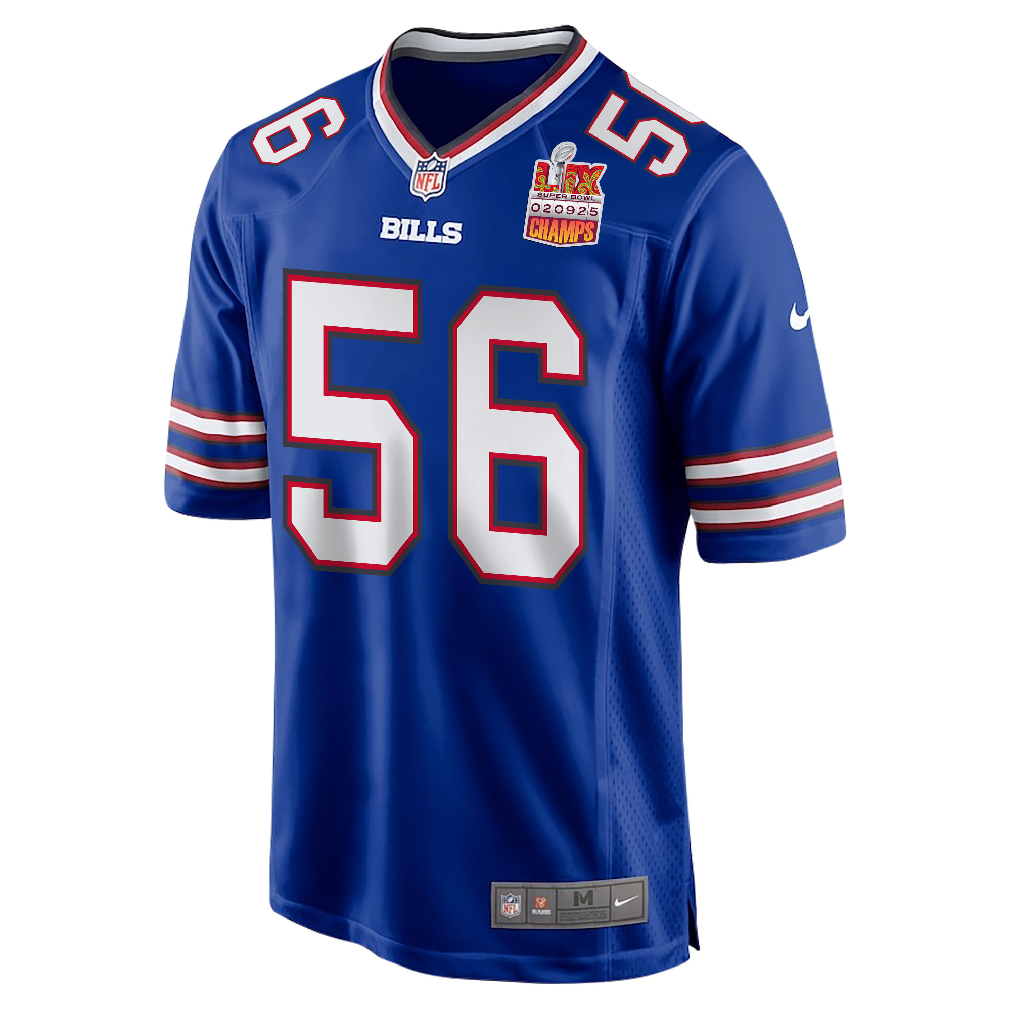 Javon Solomon 56 Buffalo Bills Super Bowl LIX Champions Patch Game Men Jersey - Royal JS3899 Saliibo - Image 3