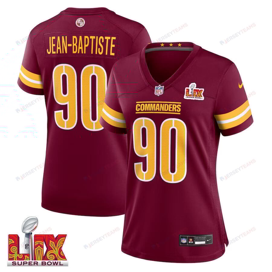 Javontae Jean-Baptiste #90 Washington Commanders Super Bowl LIX Women's Jersey - Burgundy JS7447 Saliibo