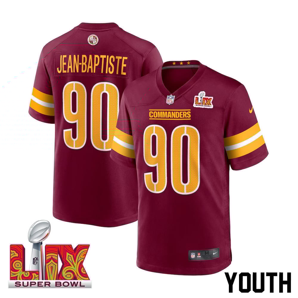 Javontae Jean-Baptiste #90 Washington Commanders Super Bowl LIX Youth Jersey - Burgundy JS4759 Saliibo
