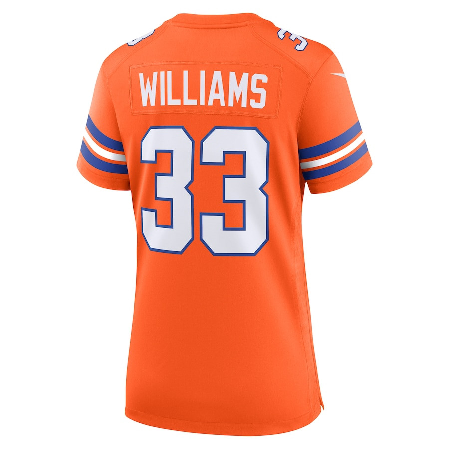 Javonte Williams 33 Denver Broncos Women's Mile High Collection 1977 Throwback Player Game Jersey - Orange JS7198 Saliibo - Image 3
