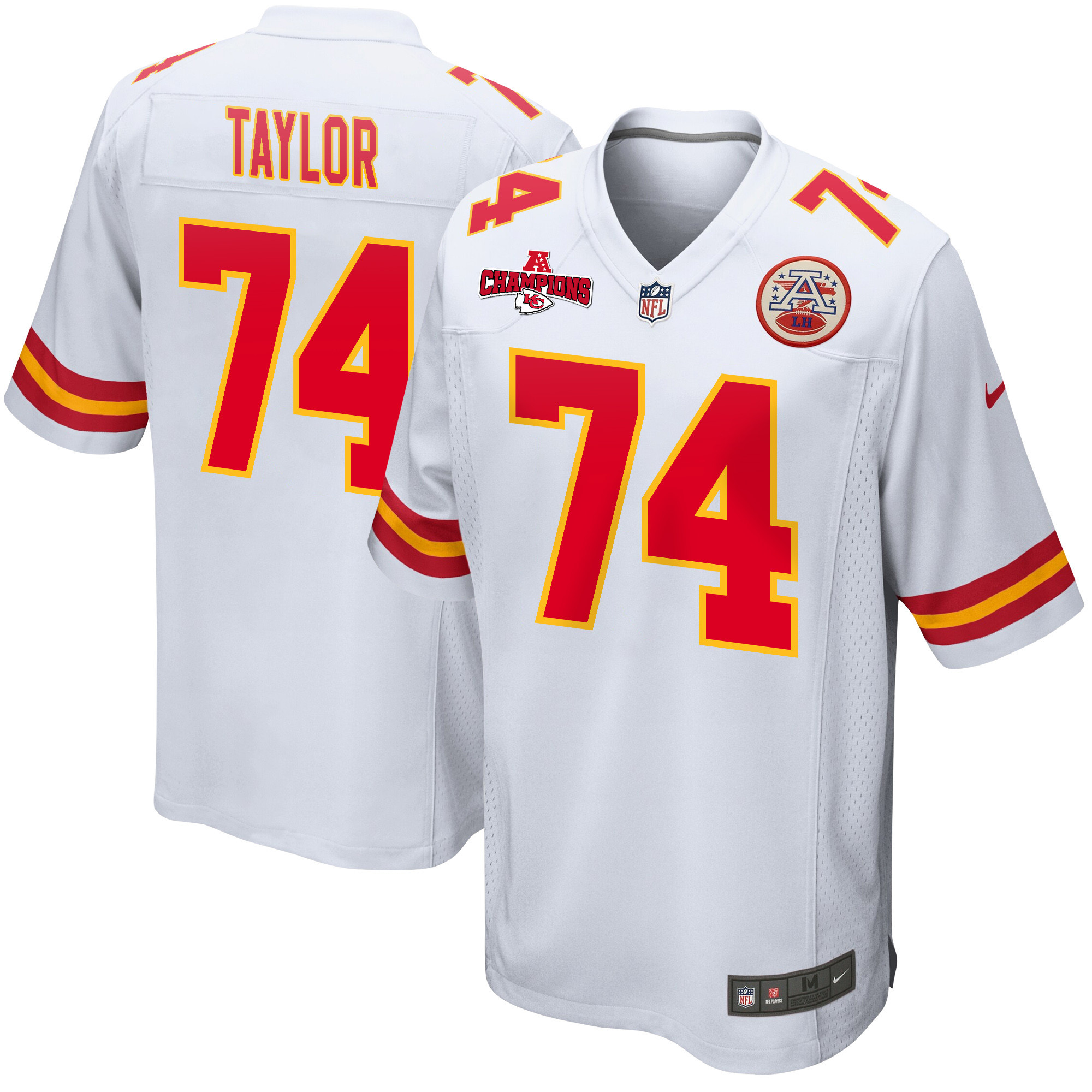 Jawaan Taylor 74 Kansas City Chiefs AFC Champions Patch Game Men Jersey - White JS1518 Saliibo