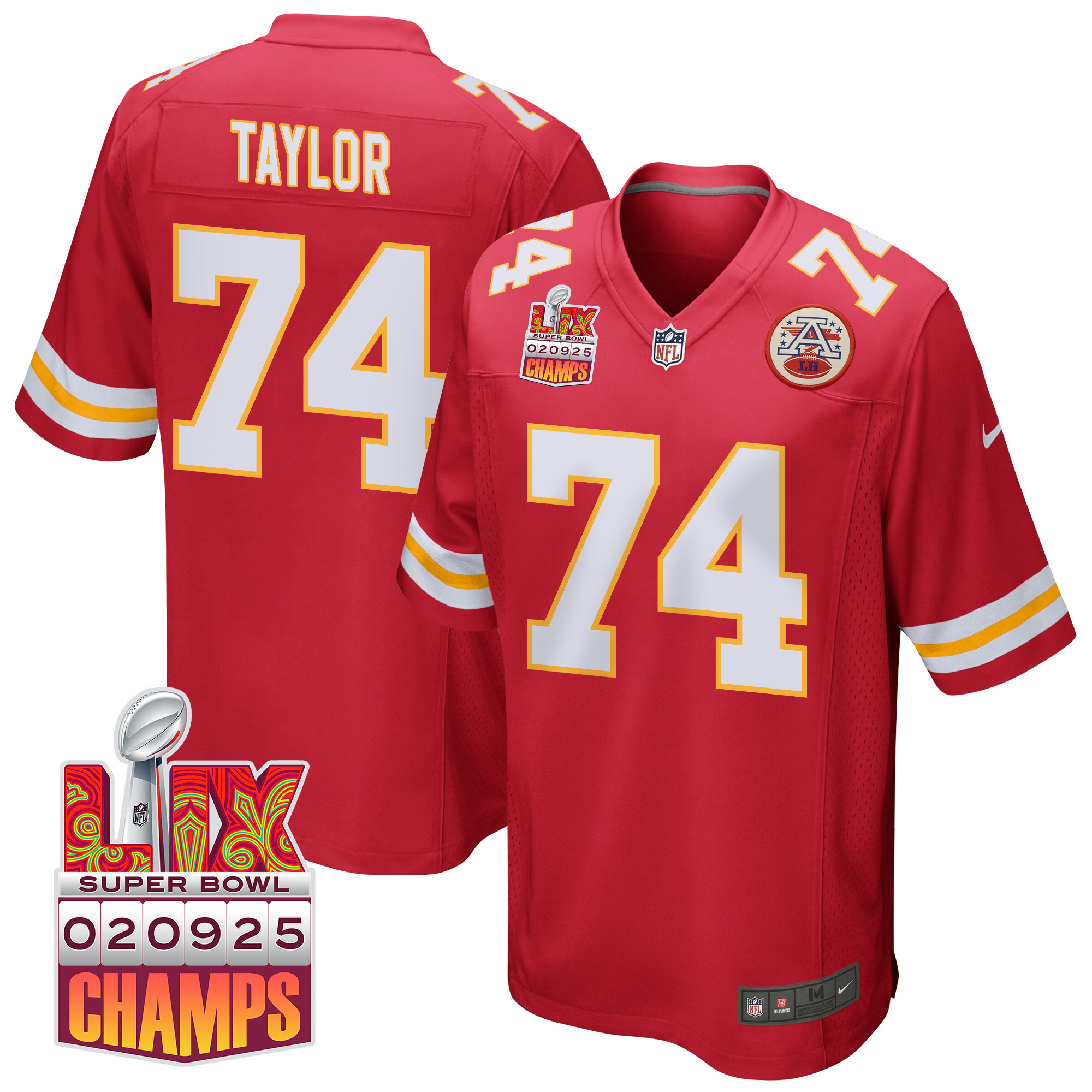 Jawaan Taylor 74 Kansas City Chiefs Super Bowl LIX Champions Patch Game Men Jersey - Red JS5250 Saliibo