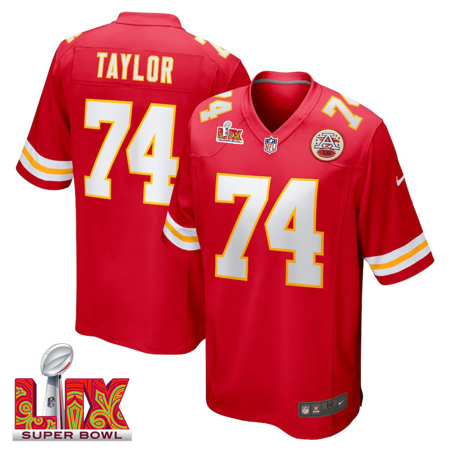 Jawaan Taylor #74 Kansas City Chiefs Super Bowl LIX Jersey - Men's - Red JS5629 Saliibo
