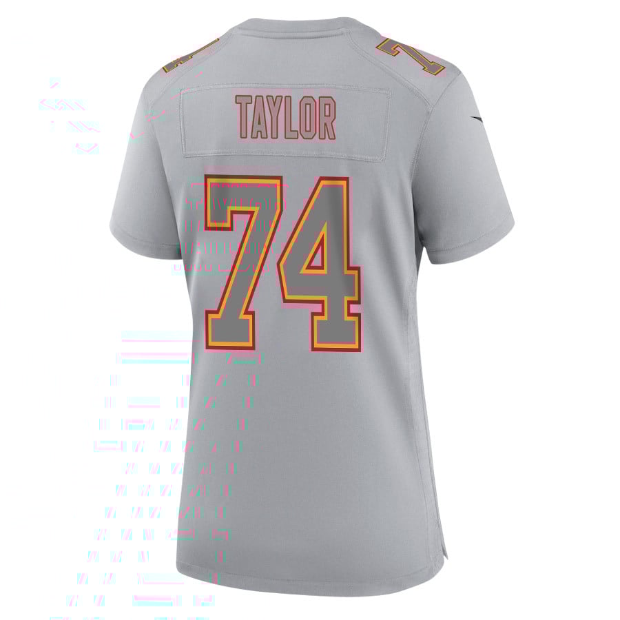 Jawaan Taylor 74 Kansas City Chiefs Super Bowl LVIII Champions 4 Stars Patch Atmosphere Fashion Game Women Jersey - Gray JS1411 Saliibo - Image 3