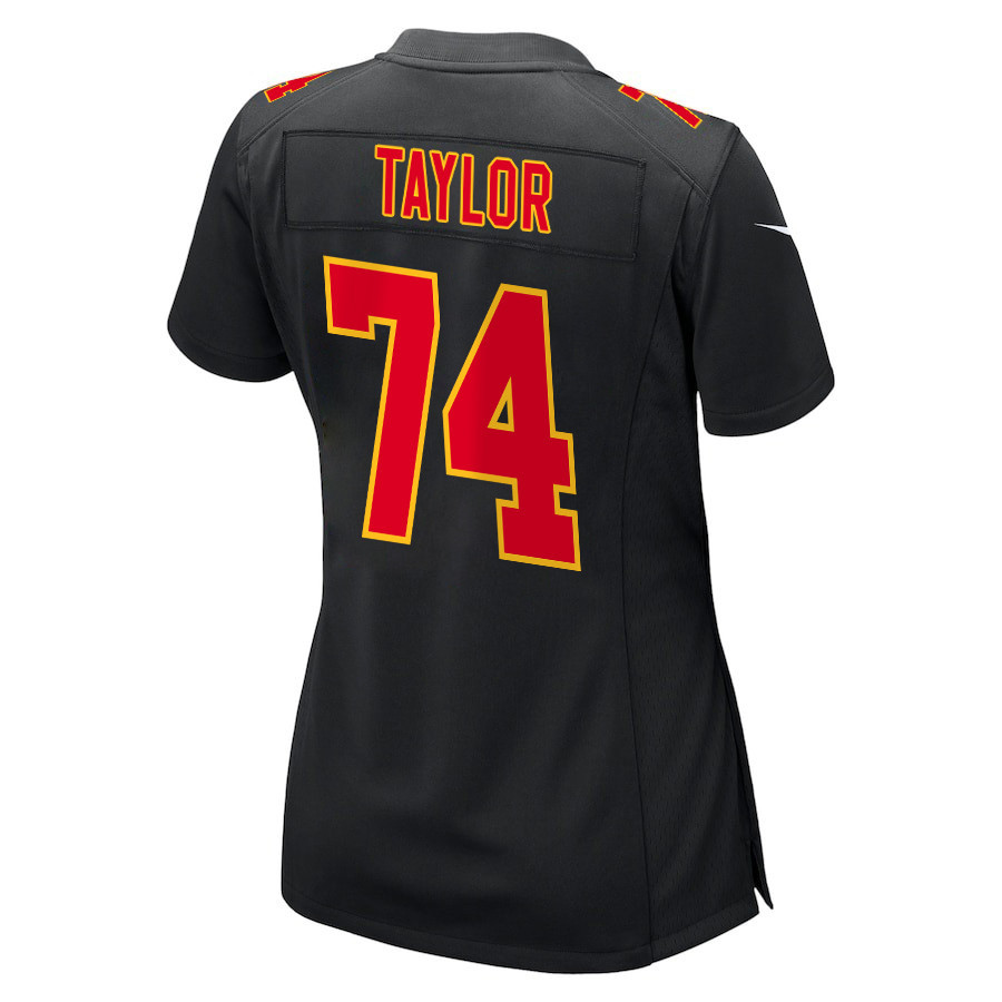 Jawaan Taylor 74 Kansas City Chiefs Super Bowl LVIII Champions 4 Stars Patch Fashion Game Women Jersey - Carbon Black JS8930 Saliibo - Image 3