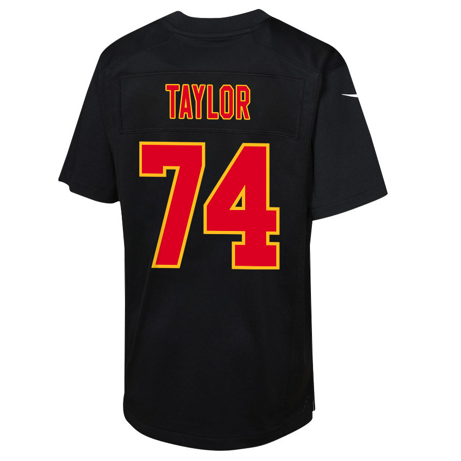 Jawaan Taylor 74 Kansas City Chiefs Super Bowl LVIII Champions 4 Stars Patch Fashion Game YOUTH Jersey - Carbon Black JS8974 Saliibo - Image 3