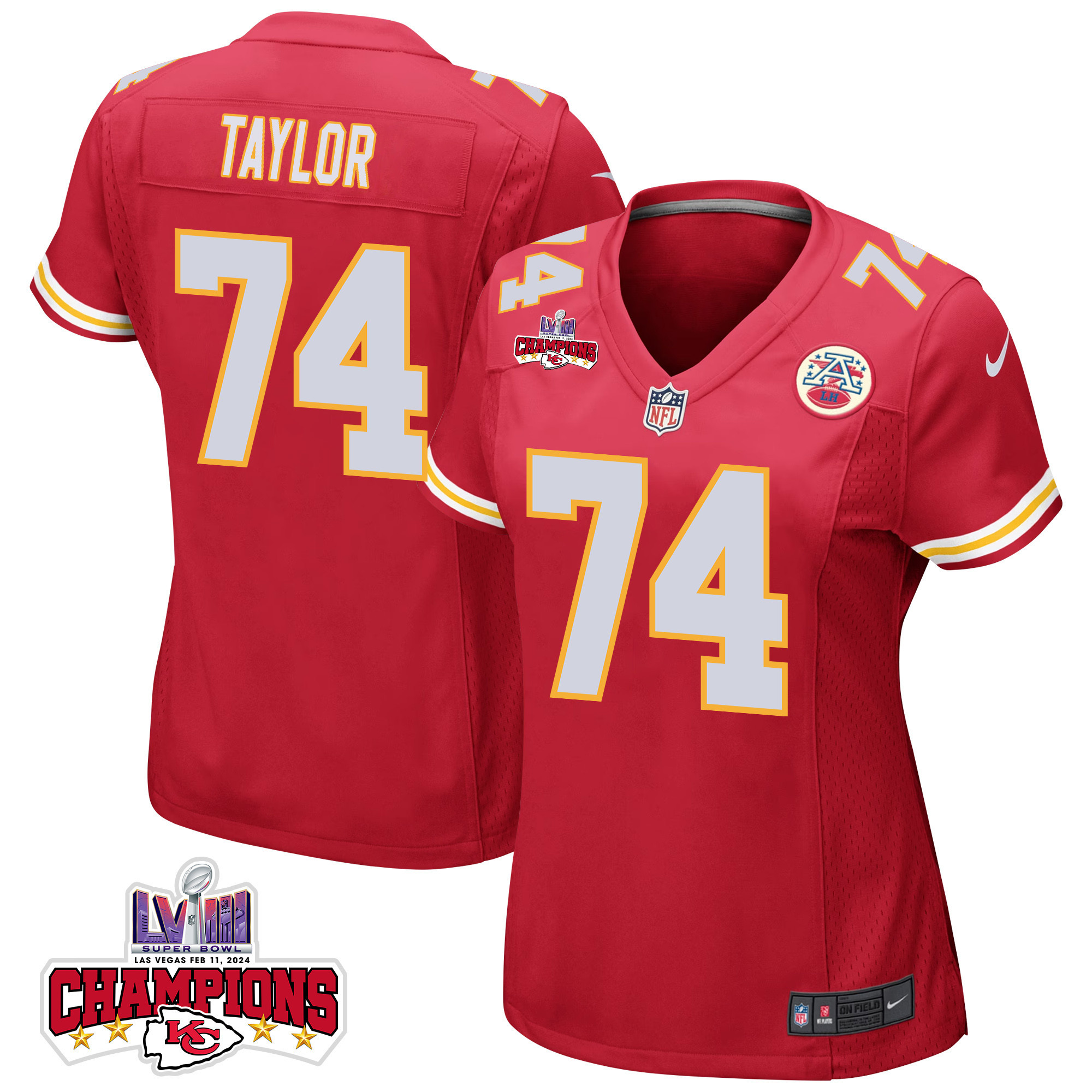 Jawaan Taylor 74 Kansas City Chiefs Super Bowl LVIII Champions 4 Stars Patch Game Women Jersey - Red JS3173 Saliibo