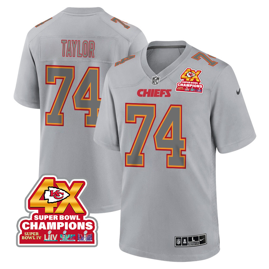 Jawaan Taylor 74 Kansas City Chiefs Super Bowl LVIII Champions 4X Atmosphere Fashion Game Men Jersey - Gray JS5033 Saliibo