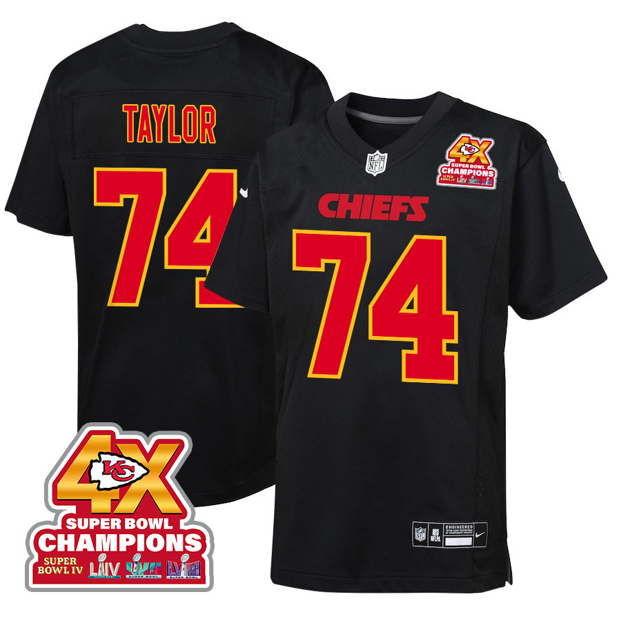Jawaan Taylor 74 Kansas City Chiefs Super Bowl LVIII Champions 4X Fashion Game YOUTH Jersey - Carbon Black JS6965 Saliibo