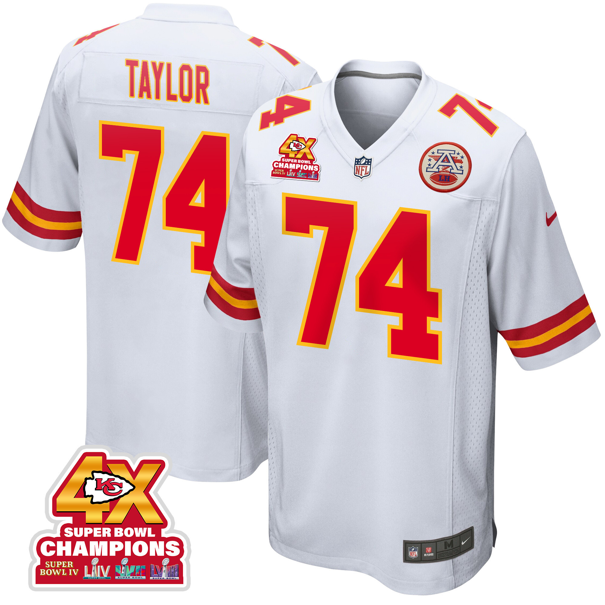 Jawaan Taylor 74 Kansas City Chiefs Super Bowl LVIII Champions 4X Game Men Jersey - White JS6205 Saliibo