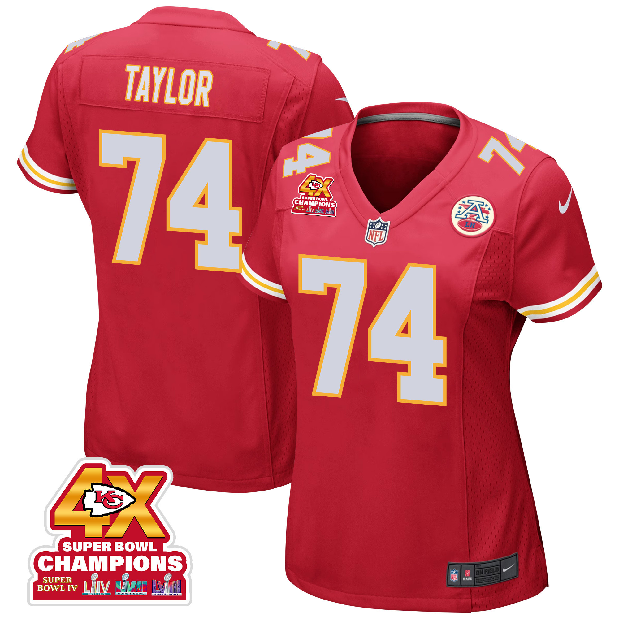 Jawaan Taylor 74 Kansas City Chiefs Super Bowl LVIII Champions 4X Game Women Jersey - Red JS4415 Saliibo