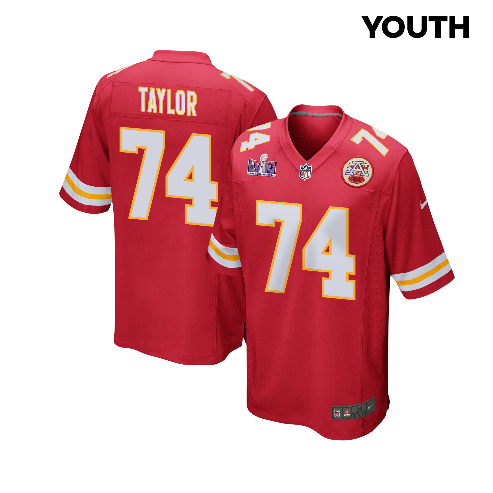 Jawaan Taylor 74 Kansas City Chiefs Super Bowl LVIII Patch Game YOUTH Jersey - Red JS8970 Saliibo