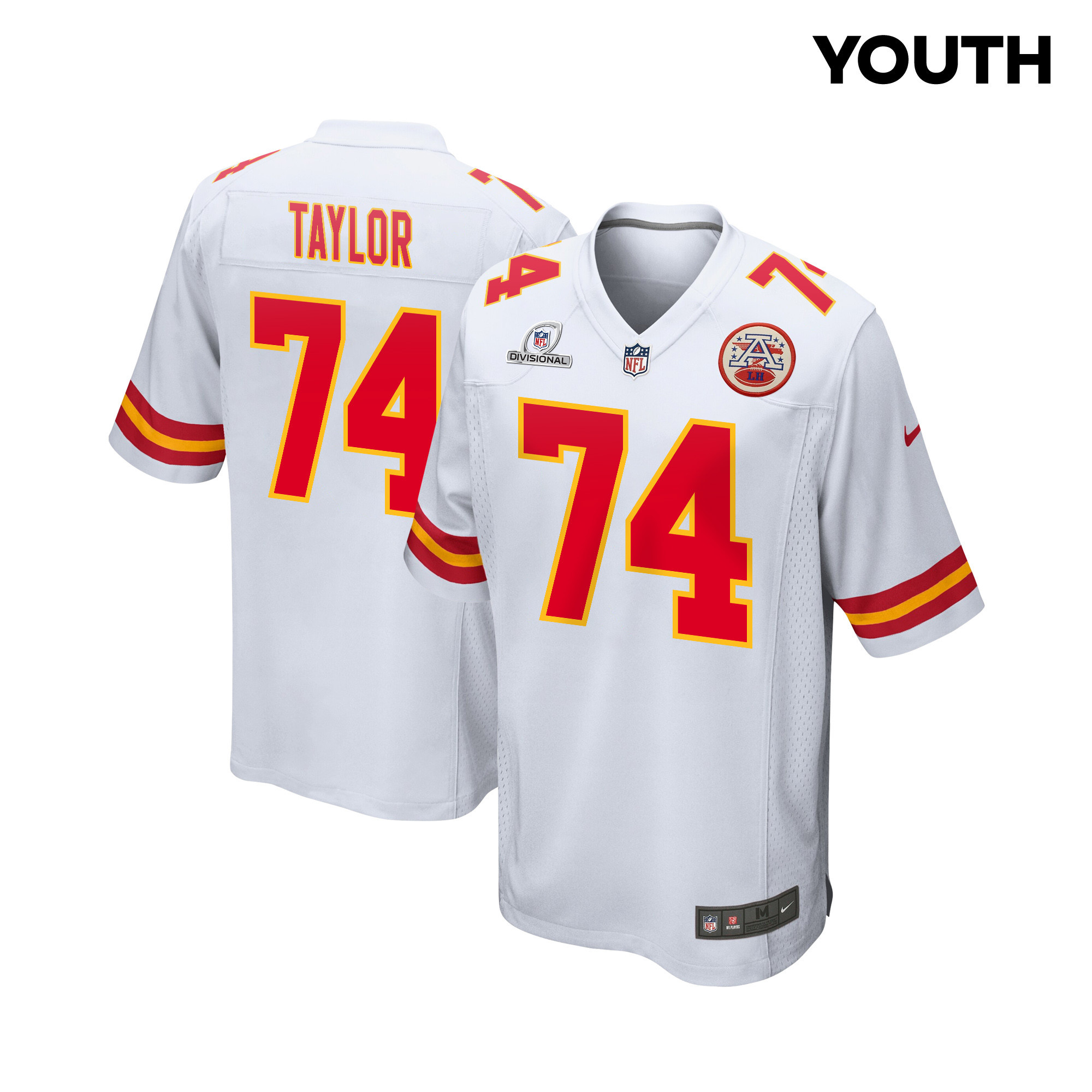 Jawaan Taylor 74 Kansas City Chiefs Super Bowl LVIII Patch Game YOUTH Jersey - White JS6322 Saliibo
