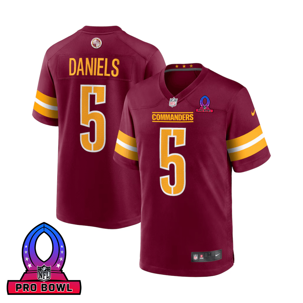 Jayden Daniels 5 Washington Commanders 2025 Pro Bowl Patch Game Men Jersey - Burgundy JS9868 Saliibo