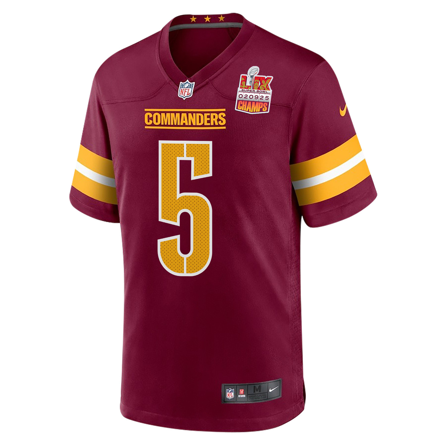 Jayden Daniels 5 Washington Commanders Super Bowl LIX Champions Patch Game Men Jersey - Burgundy JS2540 Saliibo - Image 3