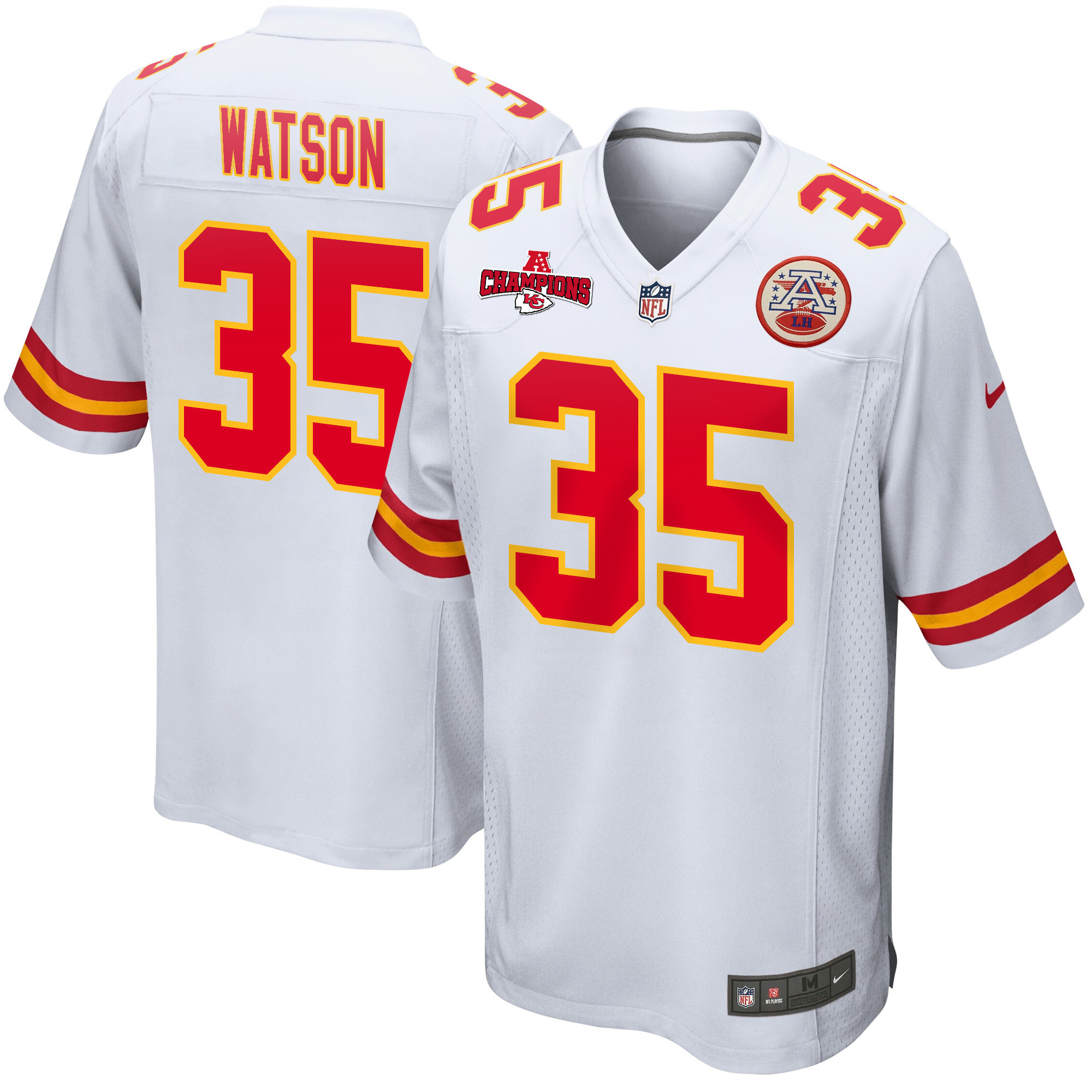 Jaylen Watson 35 Kansas City Chiefs AFC Champions Patch Game Men Jersey - White JS7322 Saliibo