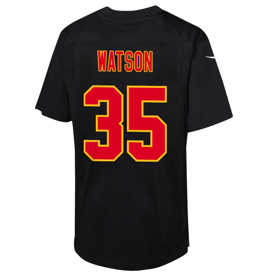 Jaylen Watson 35 Kansas City Chiefs Super Bowl LVIII Champions 4 Stars Patch Fashion Game YOUTH Jersey - Carbon Black JS4230 Saliibo - Image 3