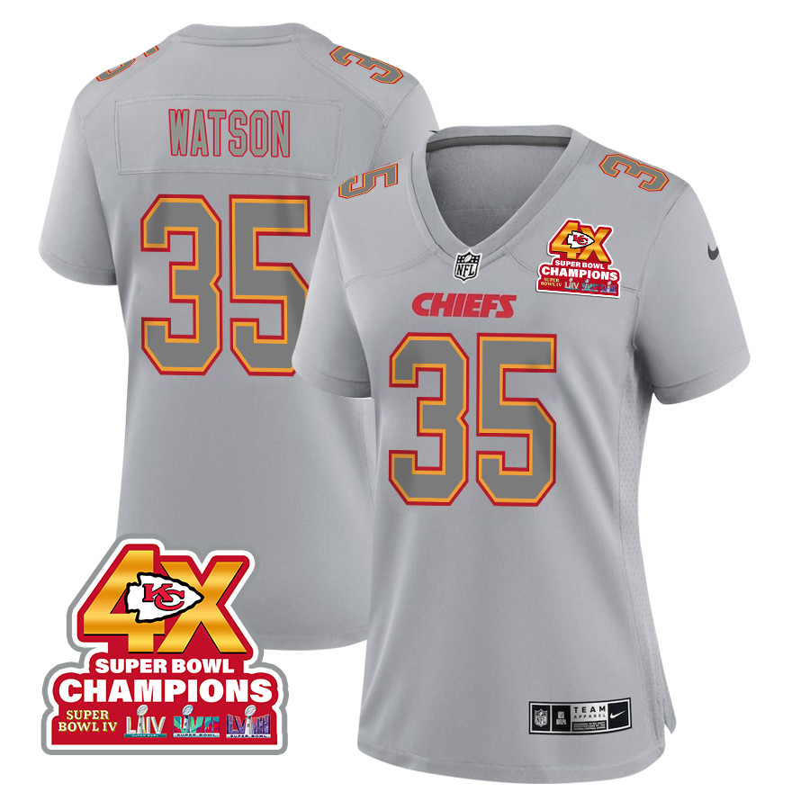 Jaylen Watson 35 Kansas City Chiefs Super Bowl LVIII Champions 4X Atmosphere Fashion Game Women Jersey - Gray JS3375 Saliibo