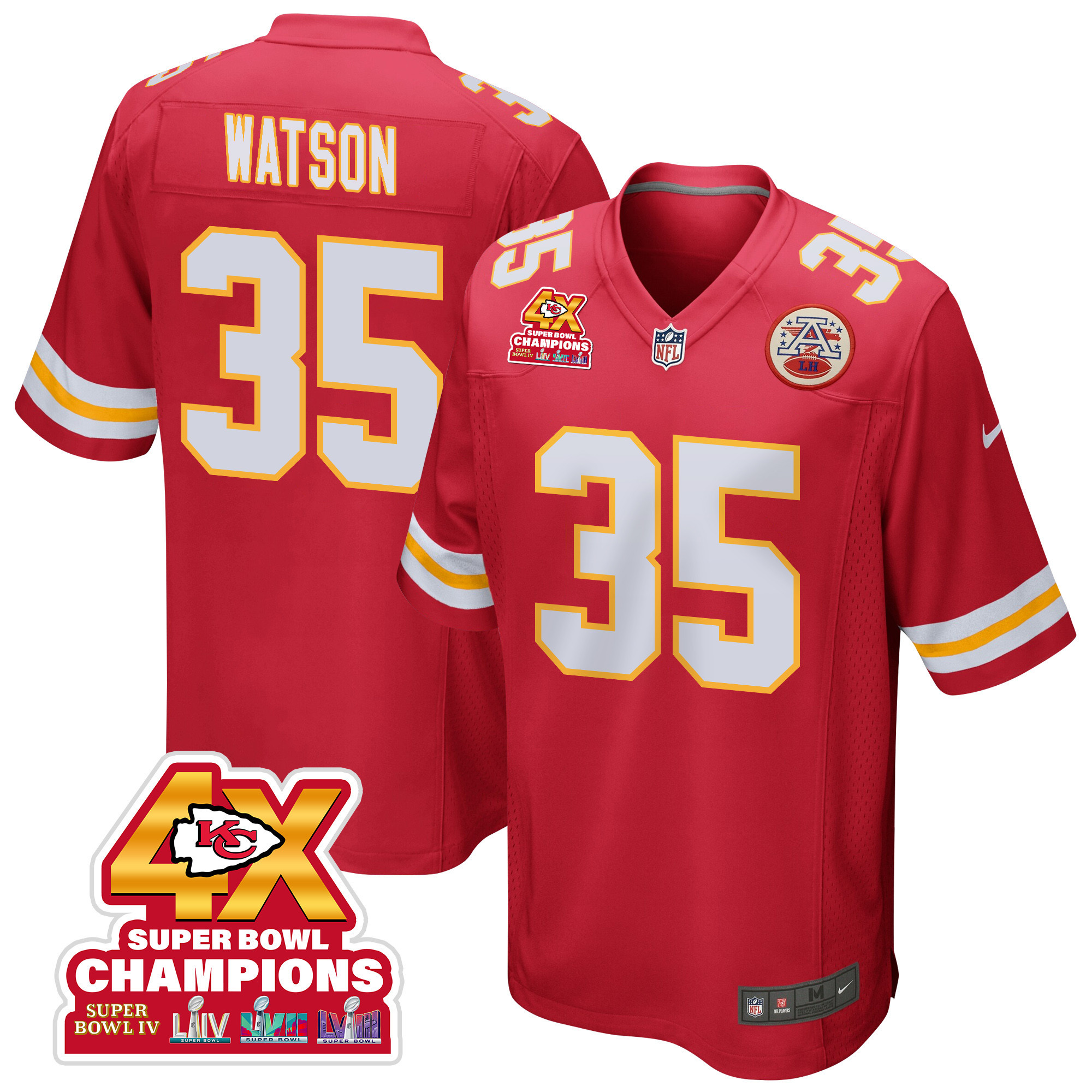 Jaylen Watson 35 Kansas City Chiefs Super Bowl LVIII Champions 4X Game Men Jersey - Red JS6911 Saliibo