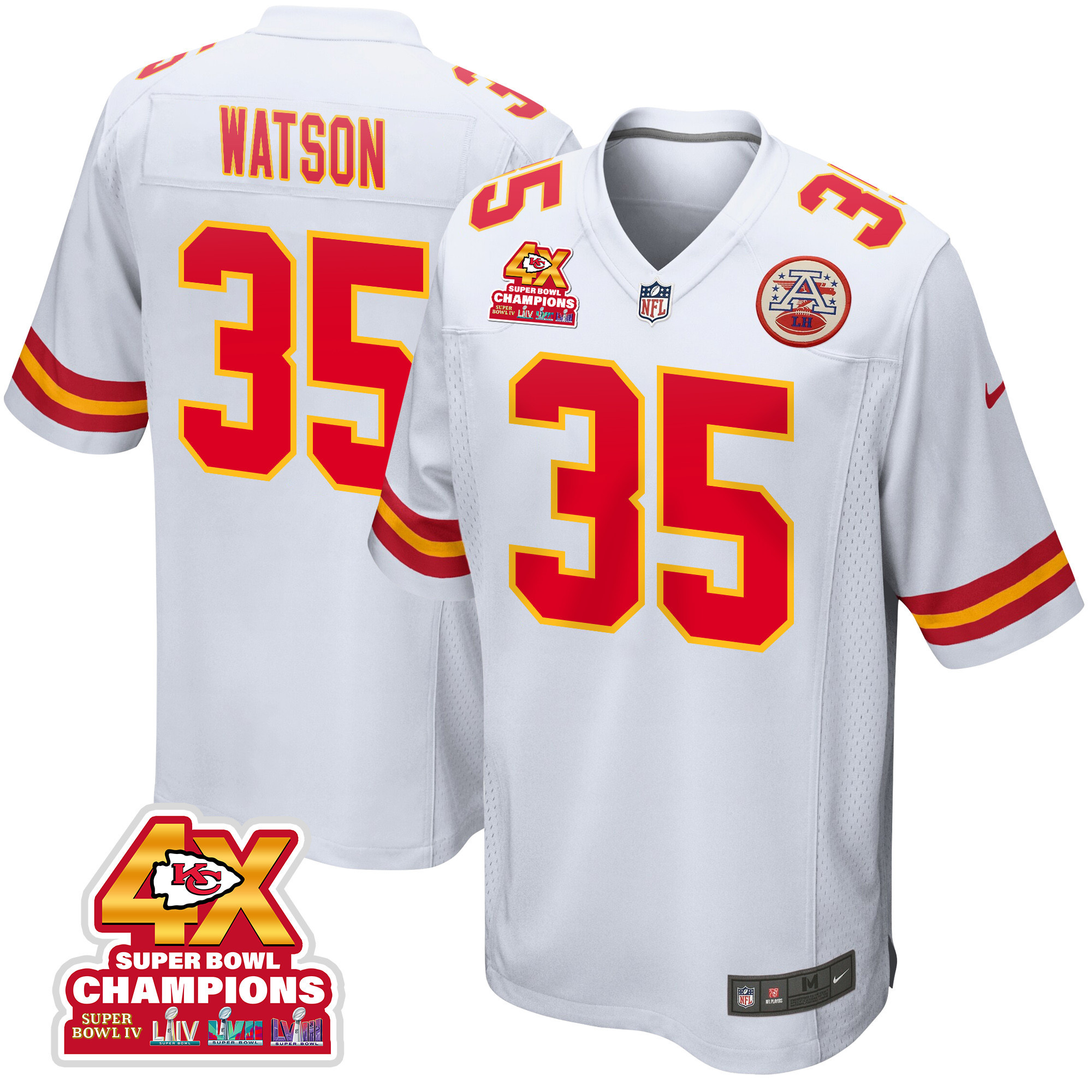 Jaylen Watson 35 Kansas City Chiefs Super Bowl LVIII Champions 4X Game Men Jersey - White JS5096 Saliibo