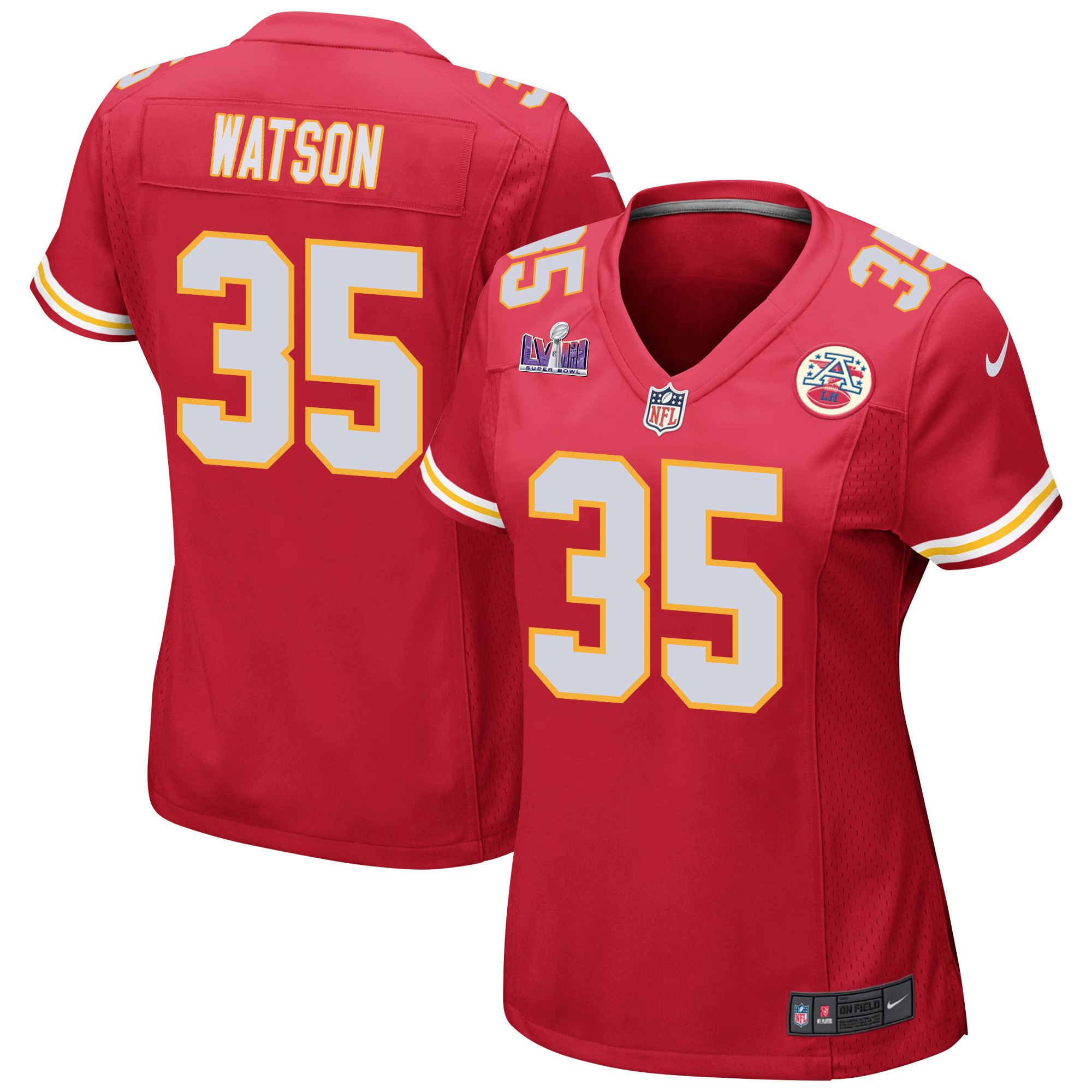 Jaylen Watson 35 Kansas City Chiefs Super Bowl LVIII Patch Game Women Jersey - Red JS4172 Saliibo