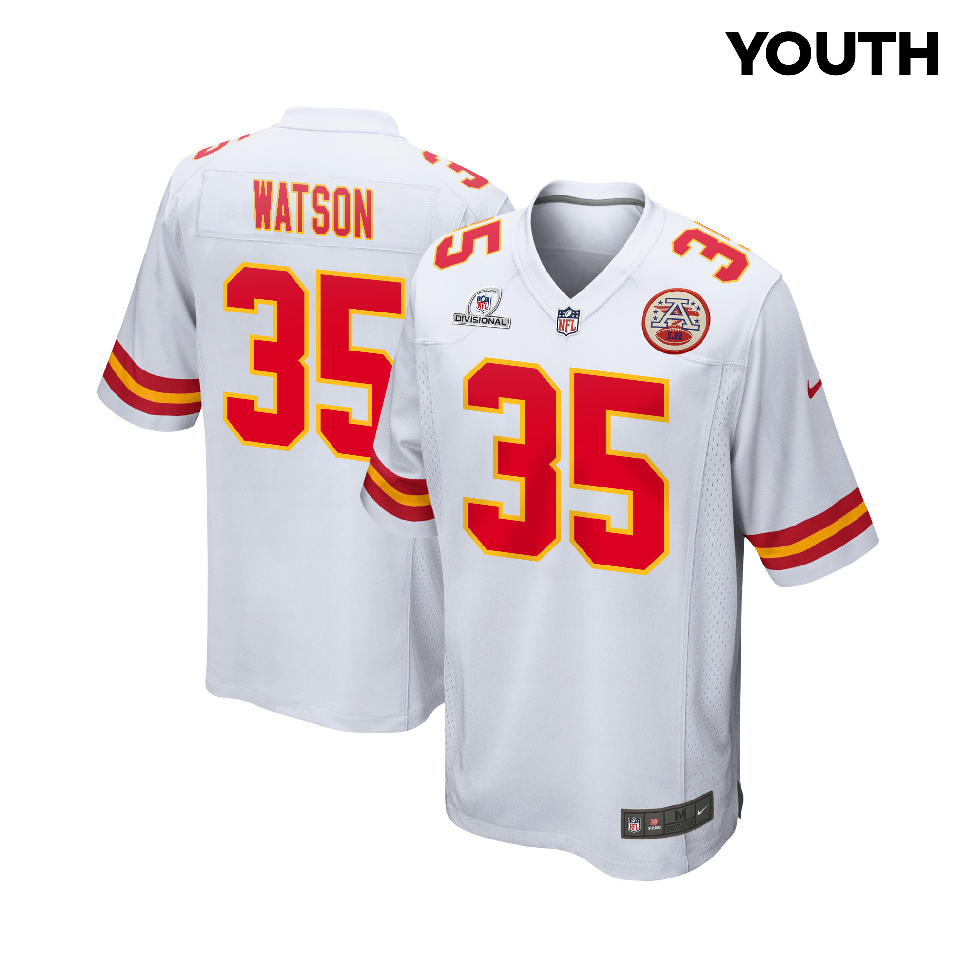 Jaylen Watson 35 Kansas City Chiefs Super Bowl LVIII Patch Game YOUTH Jersey - White JS6428 Saliibo