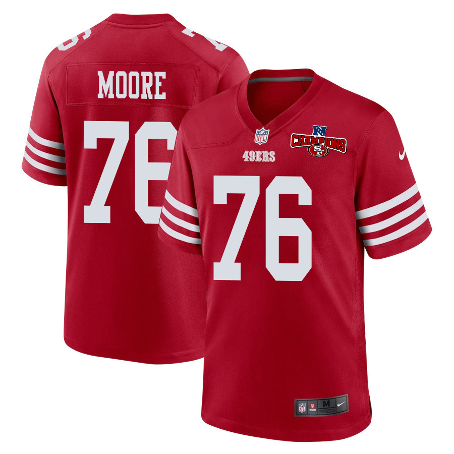 Jaylon Moore 76 San Francisco 49ers NFC Champions Patch Game Men Jersey - Scarlet JS3380 Saliibo