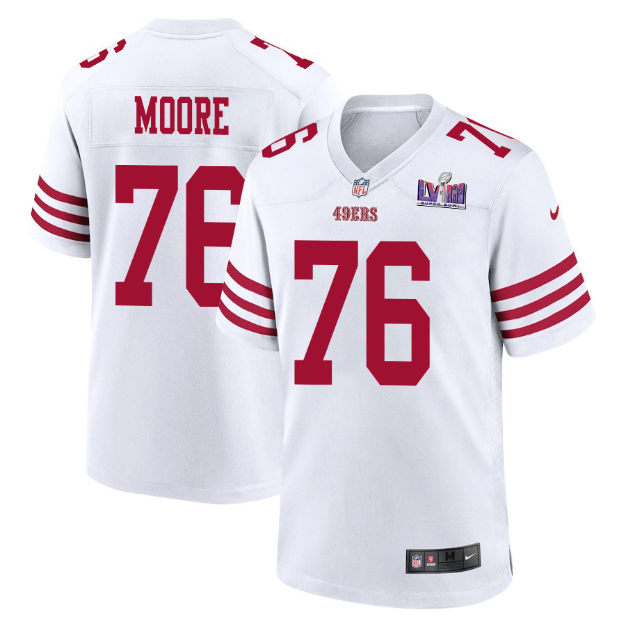 Jaylon Moore 76 San Francisco 49ers Super Bowl LVIII Patch Game Men Jersey - White JS6333 Saliibo