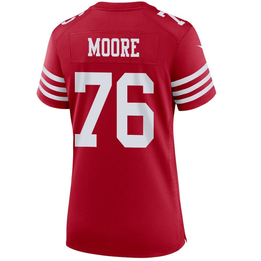 Jaylon Moore 76 San Francisco 49ers Super Bowl LVIII Patch Game Women Jersey - Scarlet JS2918 Saliibo - Image 3