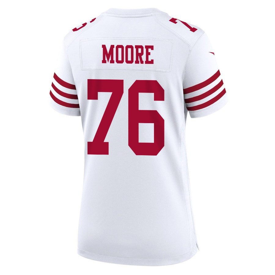 Jaylon Moore 76 San Francisco 49ers Super Bowl LVIII Patch Game Women Jersey - White JS5445 Saliibo - Image 3