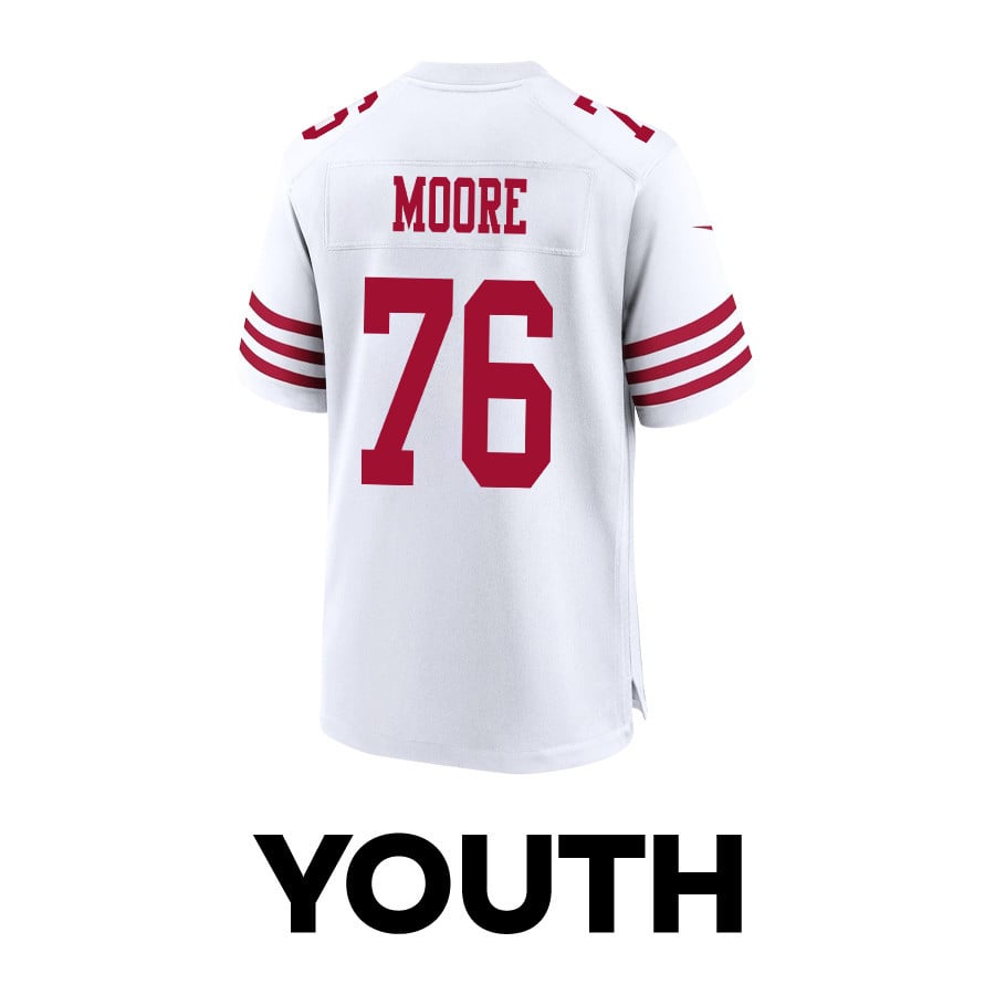 Jaylon Moore 76 San Francisco 49ers Super Bowl LVIII Patch Game YOUTH Jersey - White JS4363 Saliibo - Image 3