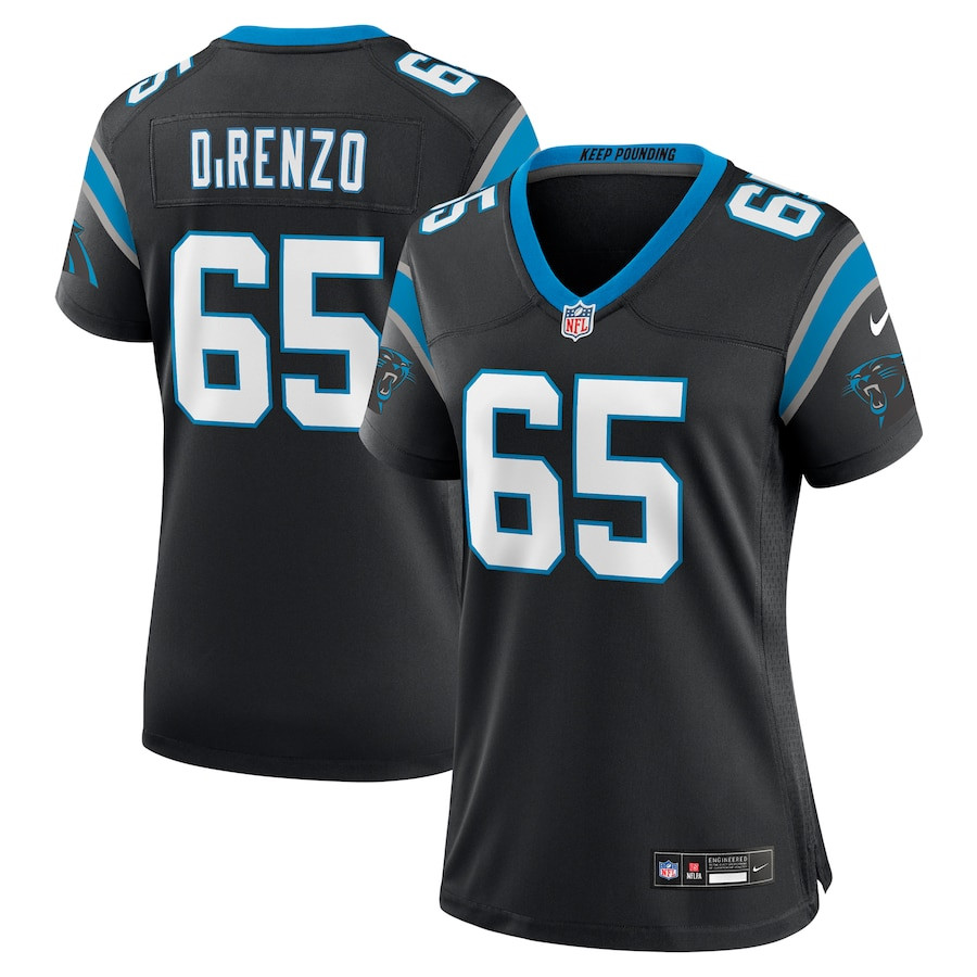 J.D. DiRenzo 65 Carolina Panthers Women's Team Game Jersey - Black JS8135 Saliibo