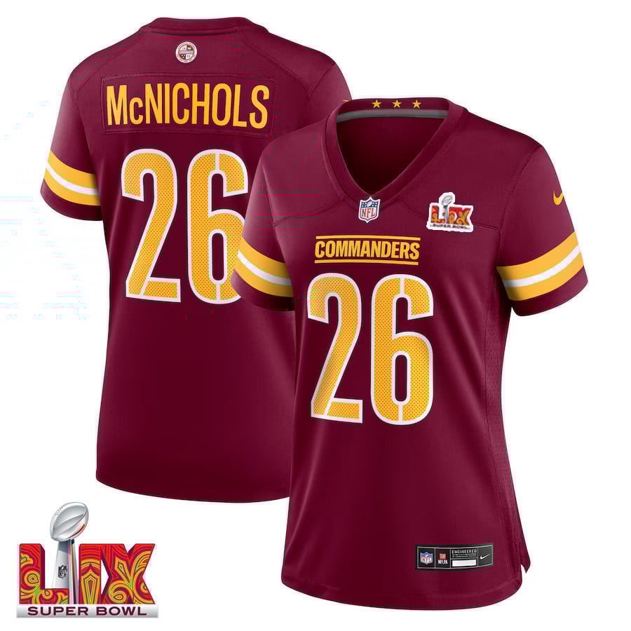 Jeremy McNichols #26 Washington Commanders Super Bowl LIX Women's Jersey - Burgundy JS7843 Saliibo