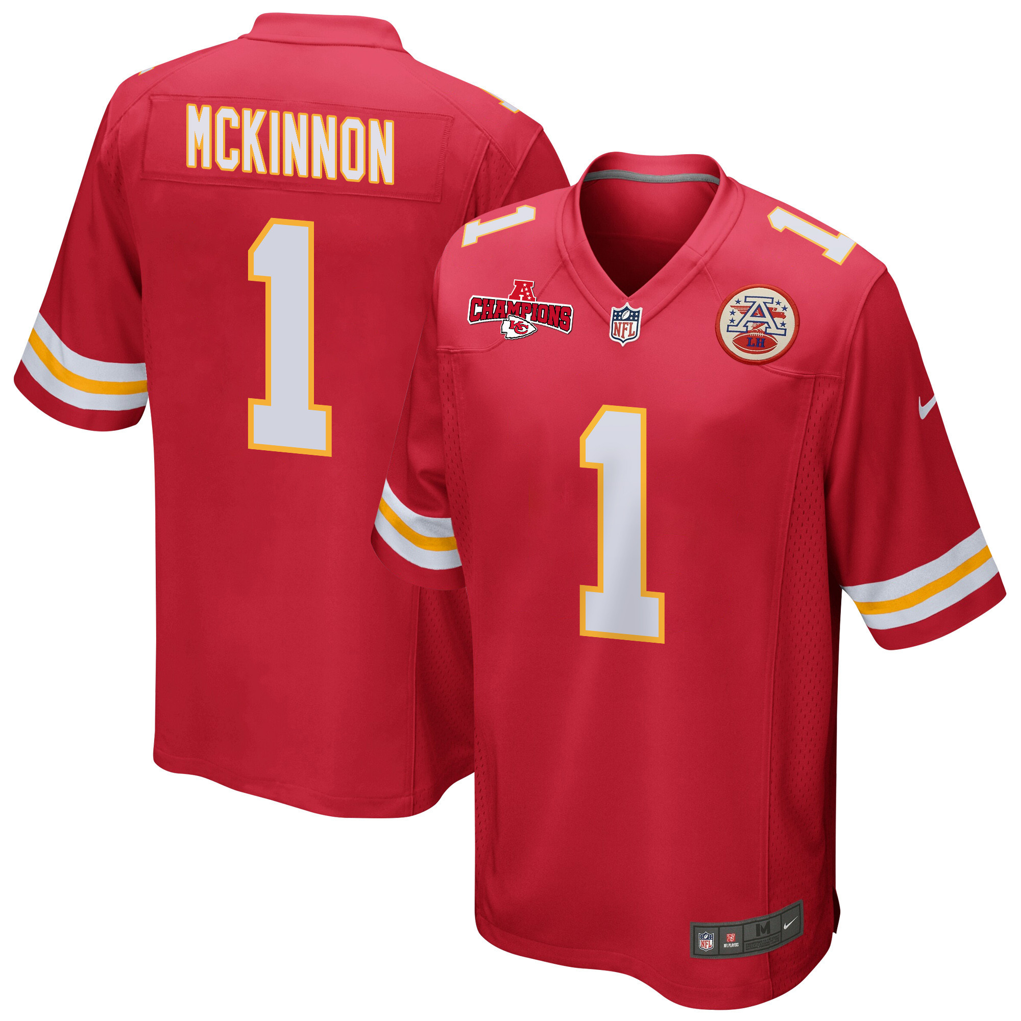 Jerick McKinnon 1 Kansas City Chiefs AFC Champions Patch Game Men Jersey - Red JS2619 Saliibo
