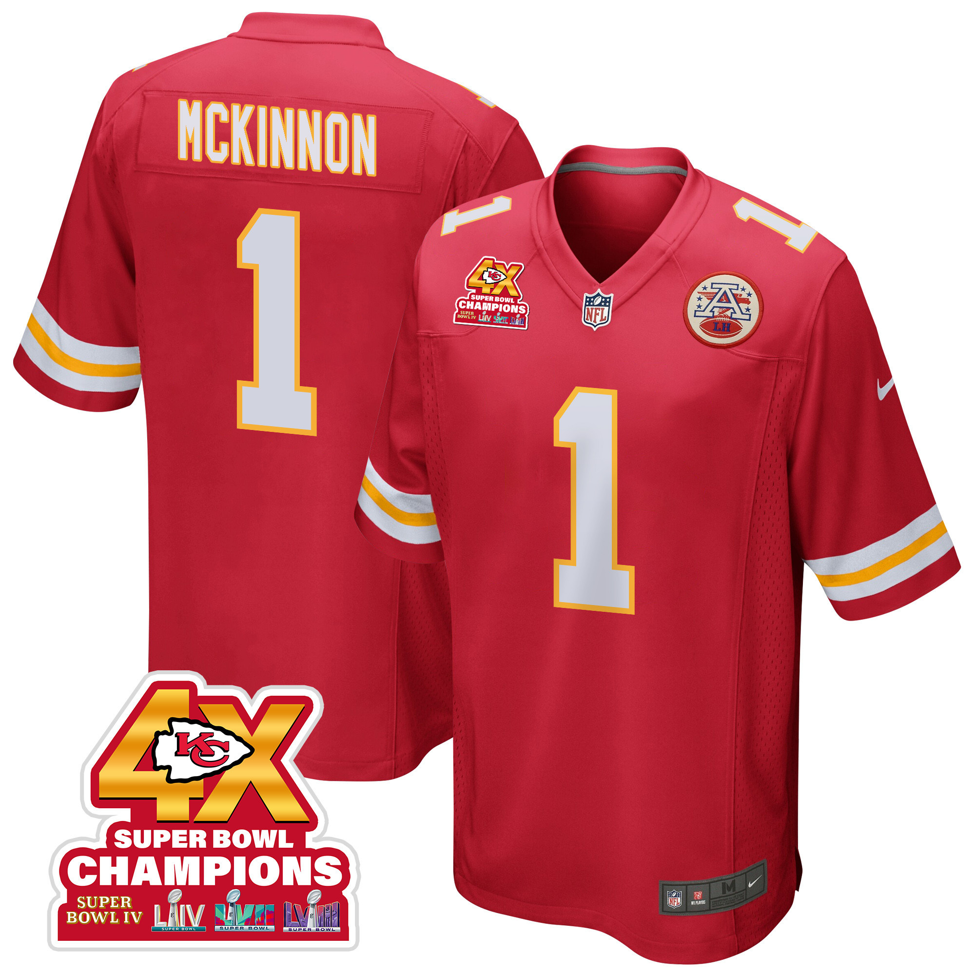 Jerick McKinnon 1 Kansas City Chiefs Super Bowl LVIII Champions 4X Game Men Jersey - Red JS8722 Saliibo
