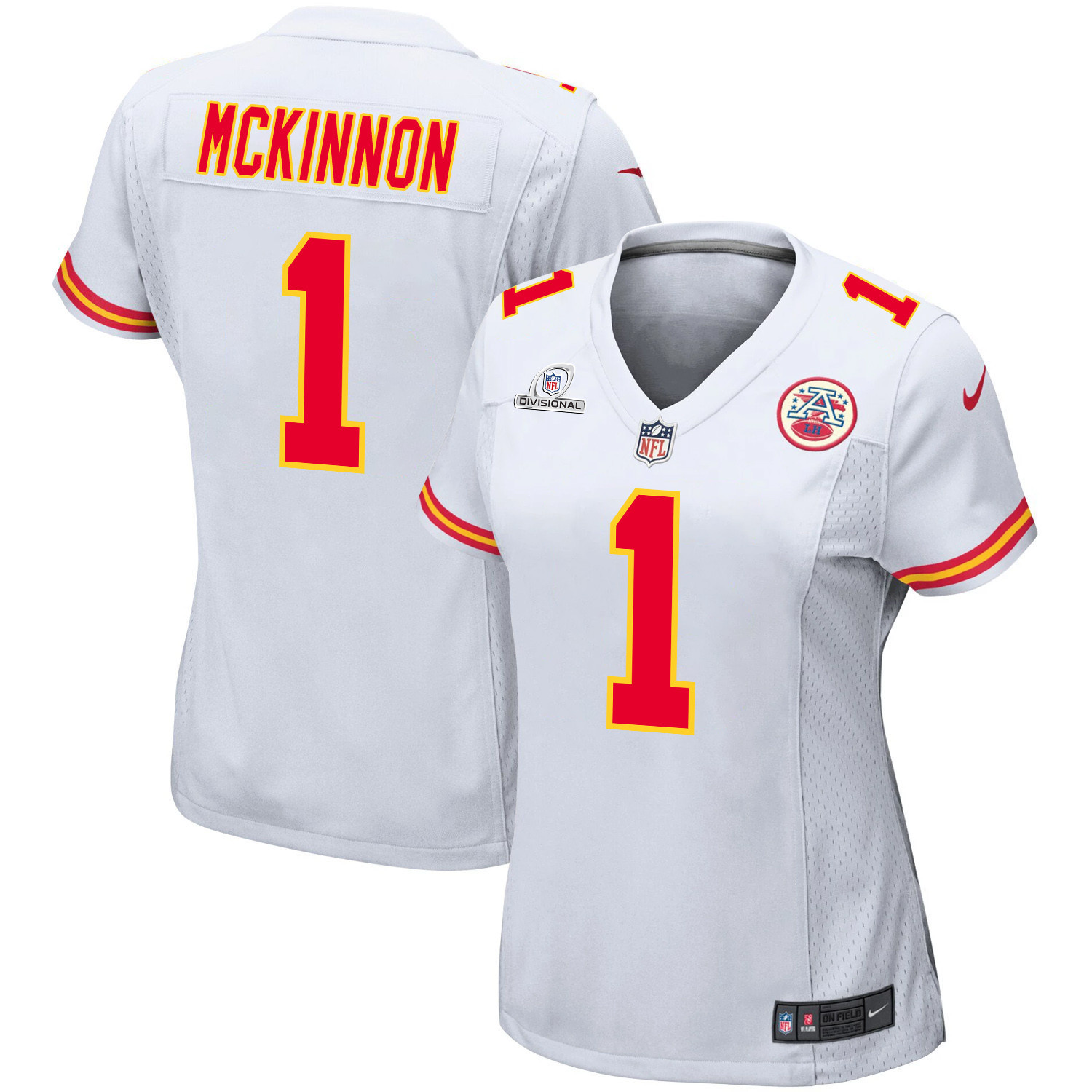 Jerick McKinnon 1 Kansas City Chiefs Super Bowl LVIII Patch Game Women Jersey - White JS2641 Saliibo