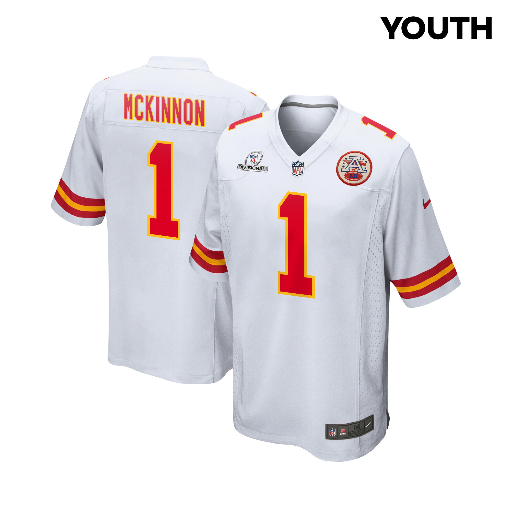 Jerick McKinnon 1 Kansas City Chiefs Super Bowl LVIII Patch Game YOUTH Jersey - White JS6104 Saliibo