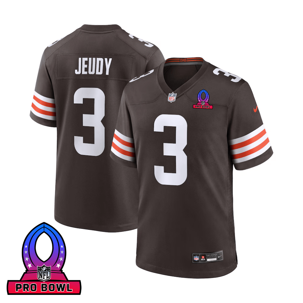 Jerry Jeudy 3 Cleveland Browns 2025 Pro Bowl Patch Game Men Jersey - Brown JS5946 Saliibo