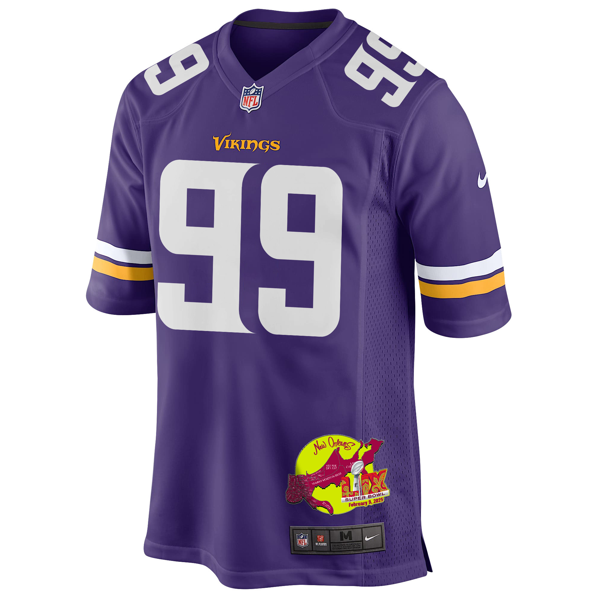 Jerry Tillery 99 Minnesota Vikings Super Bowl LIX New Orleans Patch Game Men Jersey - Purple JS8774 Saliibo - Image 3