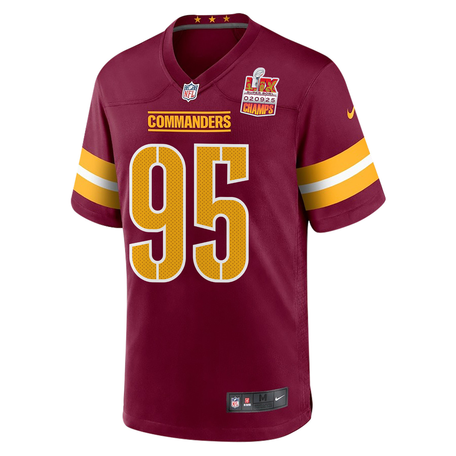 Jer'Zhan Newton 95 Washington Commanders Super Bowl LIX Champions Patch Game Men Jersey - Burgundy JS7076 Saliibo - Image 3