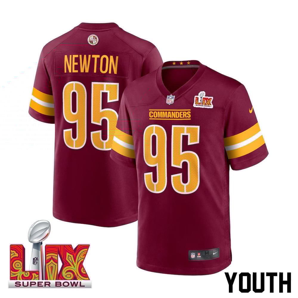 Jer'Zhan Newton #95 Washington Commanders Super Bowl LIX Youth Jersey - Burgundy JS2665 Saliibo