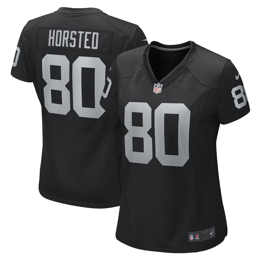 Jesper Horsted 80 Las Vegas Raiders Women's Team Game Jersey - Black JS8843 Saliibo