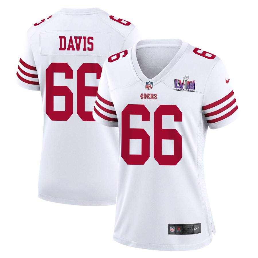 Jesse Davis 66 San Francisco 49ers Super Bowl LVIII Patch Game Women Jersey - White JS6898 Saliibo