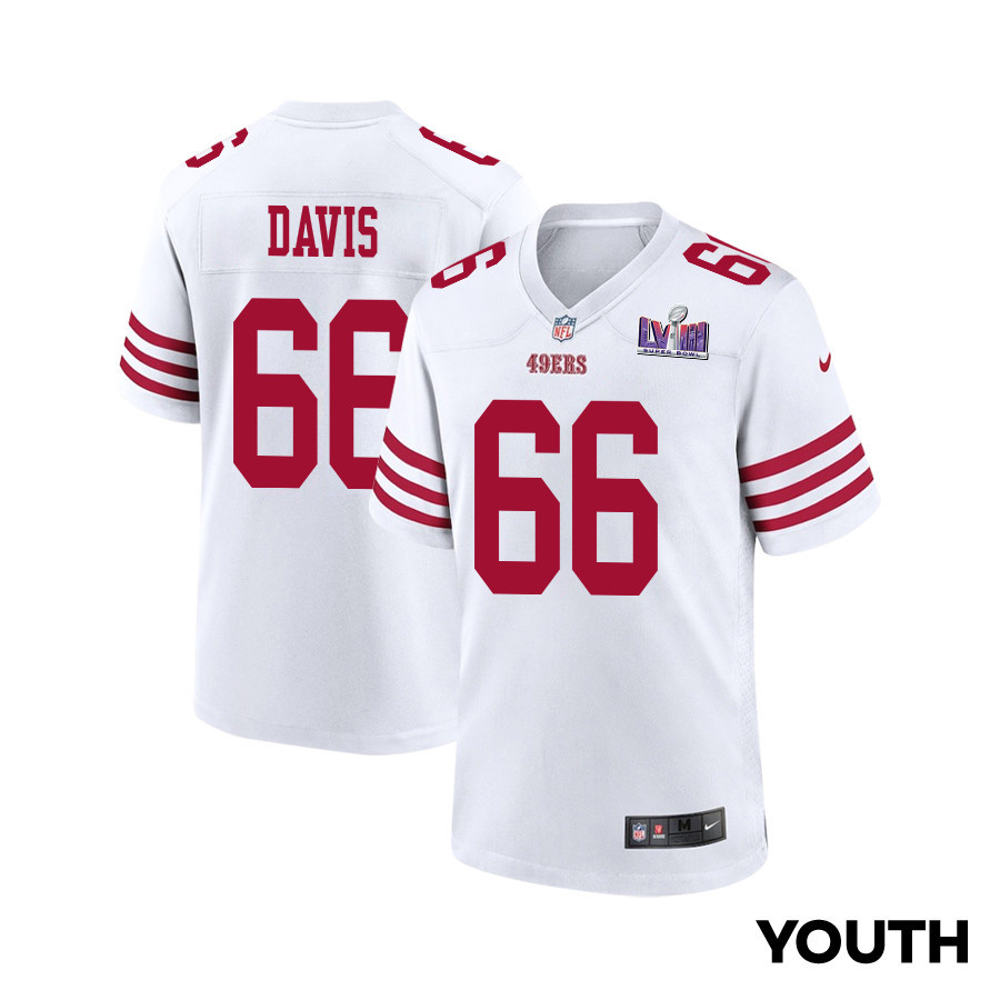 Jesse Davis 66 San Francisco 49ers Super Bowl LVIII Patch Game YOUTH Jersey - White JS5118 Saliibo