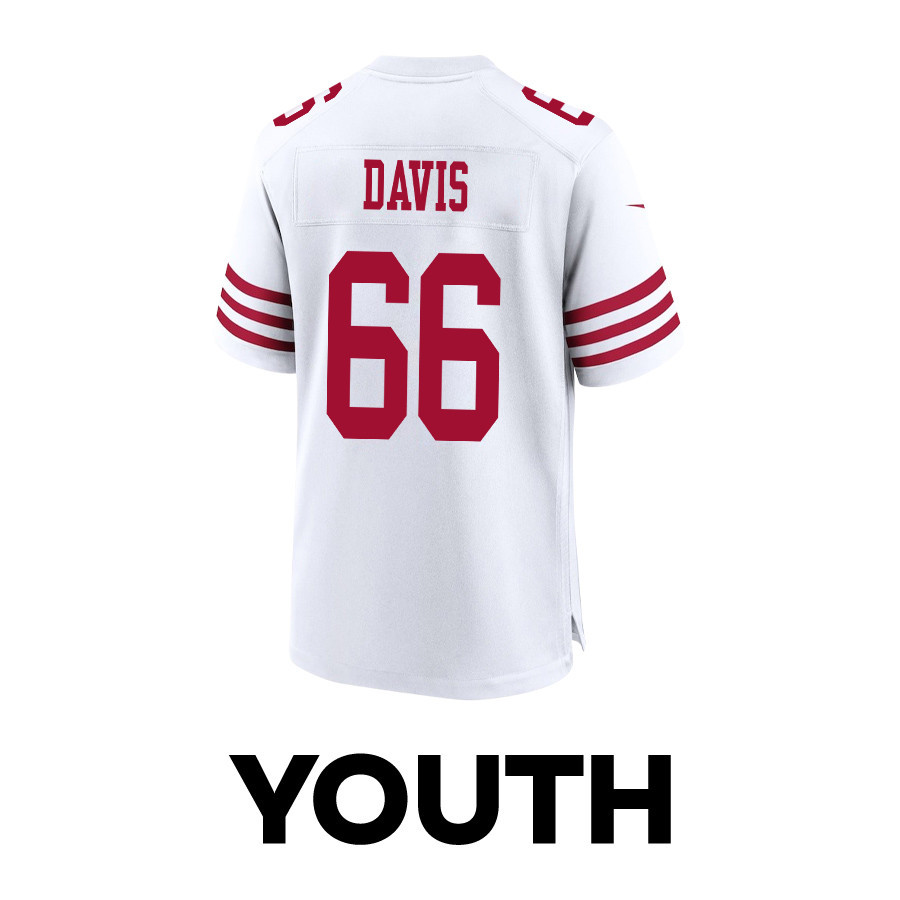 Jesse Davis 66 San Francisco 49ers Super Bowl LVIII Patch Game YOUTH Jersey - White JS5118 Saliibo - Image 3